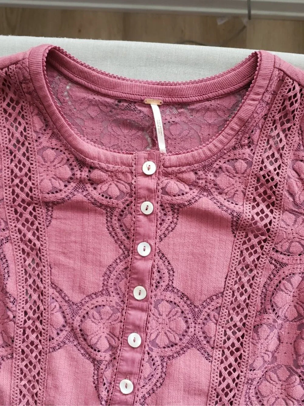 FREE PEOPLE Jae Sheer Lace Knit Long Sleeve Top SIZE S